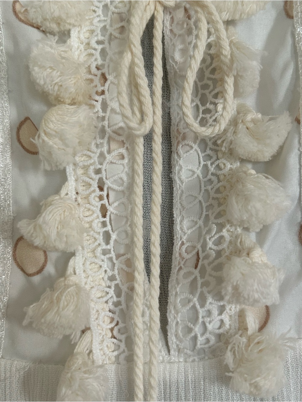 White Long Tiered Boho Dress Lace Polka Dots Romantic Cottagecore Size Small - Picture 10 of 14